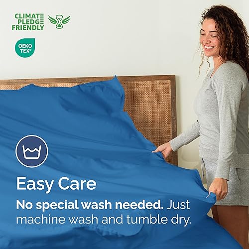 Miniatura 206 de Sábana encimera de bolsillo profundo, más suave que el algodón egipcio, 1 sábana encimera para colchón tamaño individual XL 21 - Spa Blue