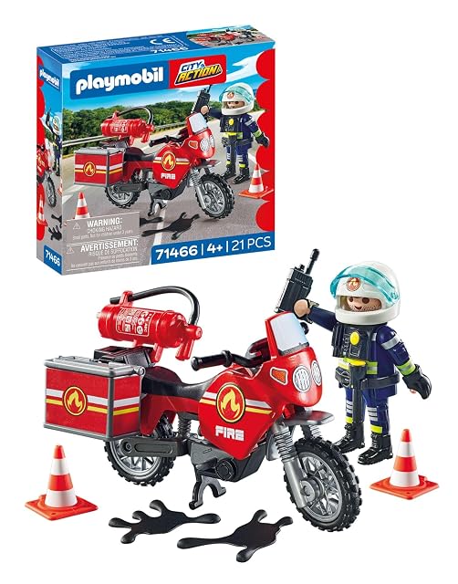 PLAYMOBIL Action Heroes 71466 Moto de Bomberos, con una Radio y un extintor, Juegos de rol imaginativos y Divertidos, Juguetes para niños a Partir de 4 años