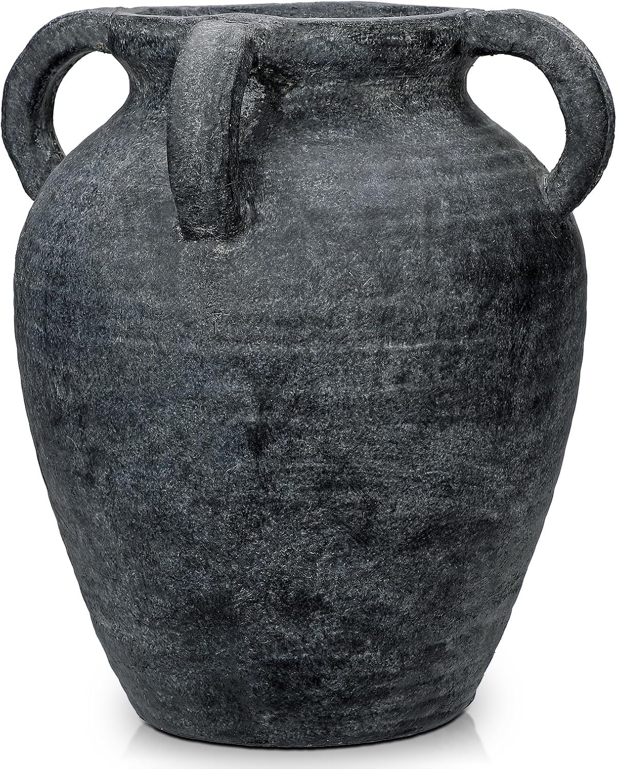 Handmade Flower Vase, 12" Tall Terracotta Vase, Vintage Black Ceramic vase, Rustic Antique Decor with 3 Handles, Wide Mouth, Matte Finish for Home Office Resto Café Décor Lightslategray With Handles 12"