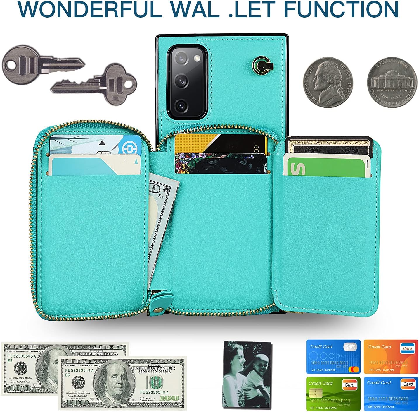 Asuwish Phone Case for Samsung Galaxy S20 FE 5G 6.5 inch Wallet Cover with Screen Protector and Zipper Card Holder Slot Stand Leather S 20 EF UW S20FE5G S20FE 20S S2O Fan Edition Women Men Mint Green