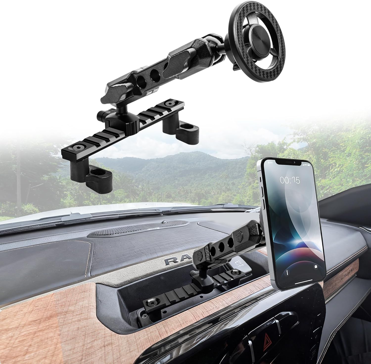 Magnetic Phone Holder Dash Mount for RAM Truck 1500/2500/3500 & TRX 2019+ Accessorie OEM Screw Installation, Super Stable & Widely Adjustable, Compatible with MagSafe iPhone 12-17 Series