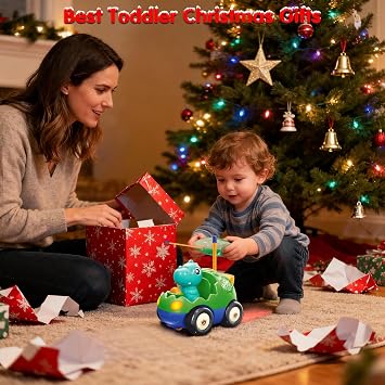 Pup Go Dinosaur Remote Control Car for Toddlers Age 1 2 3 Years Old | RC Cartoon Toy with Music & Lights Effects, 2 Removable Dino Dolls, Ideal Gifts for Kids Boys Girls (Forest Green)