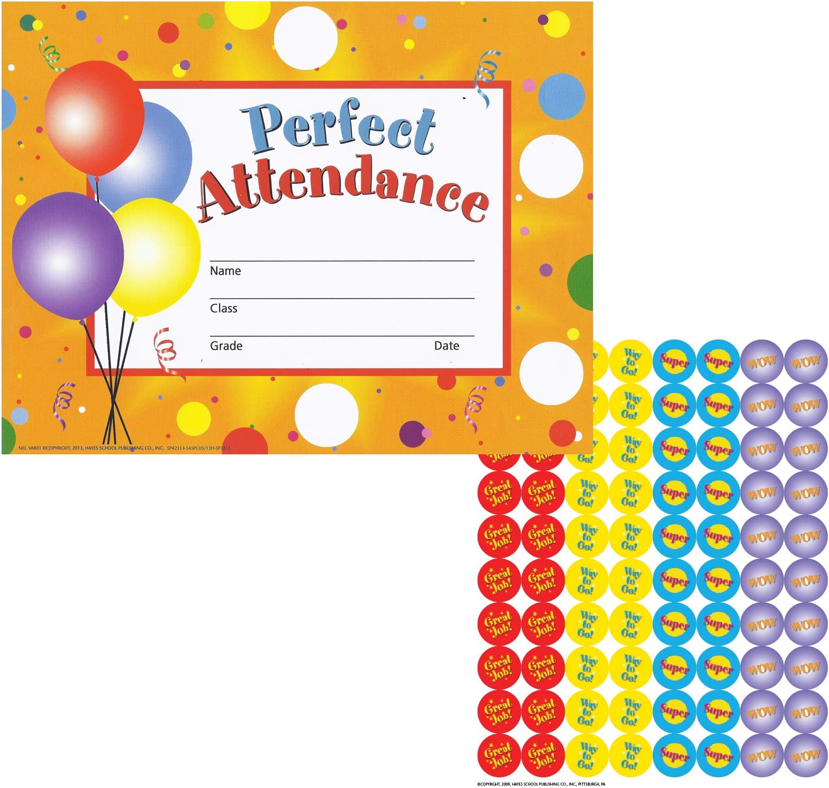 Hayes Perfect Attendance Stick-to-It Award Certificate, 11 x 8-1/2 inches