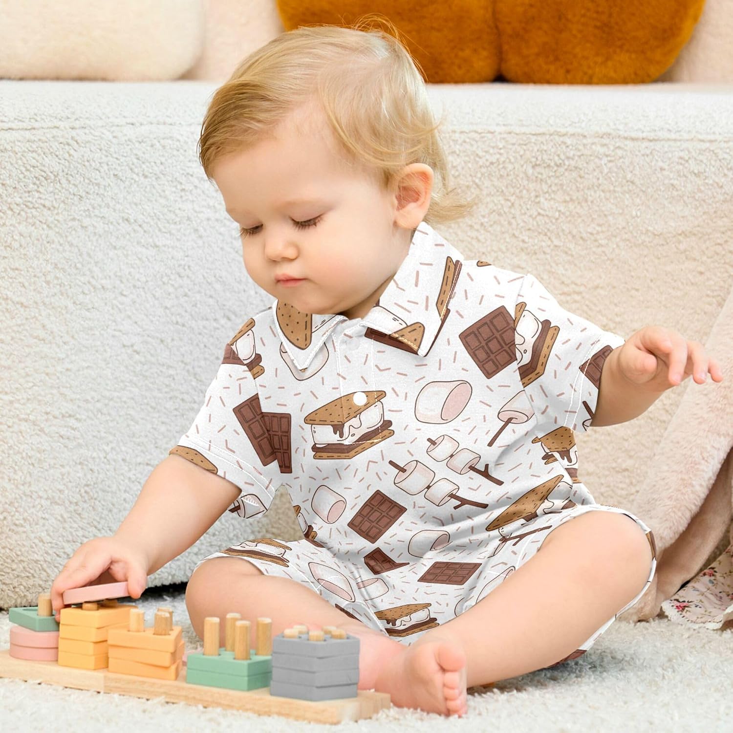 Baby Polo Romper S'mores Chocolate Marshmallows Grahams Infant Onesie Short Sleeve Jumpsuit Newborn Cloths 3-24 Months