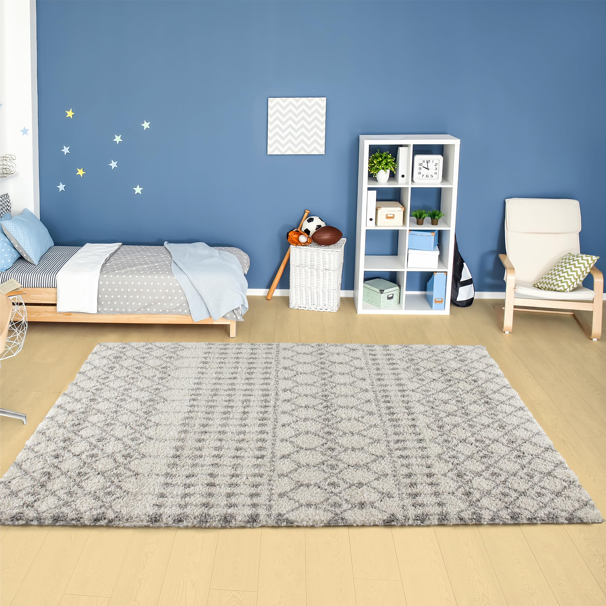 THE RUGS Modern Moroccan Design Living Room and Bedroom Rugs, Non-Shedding & Easy Care (Moroccan Ivory/Grey, 80x150 cm) - Image 2