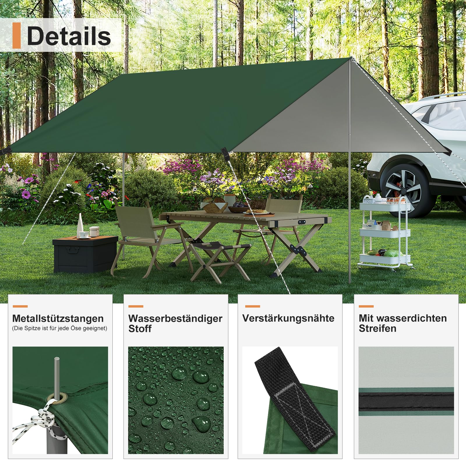 WOLTU Zeltplane Wasserdicht, Tarp mit Stangen Ösen, Camping Plane Sonnenschutz Ultraleicht, mit Windenseilen Erdnägeln Aufbewahrungstaschen, für Picknick Wandern