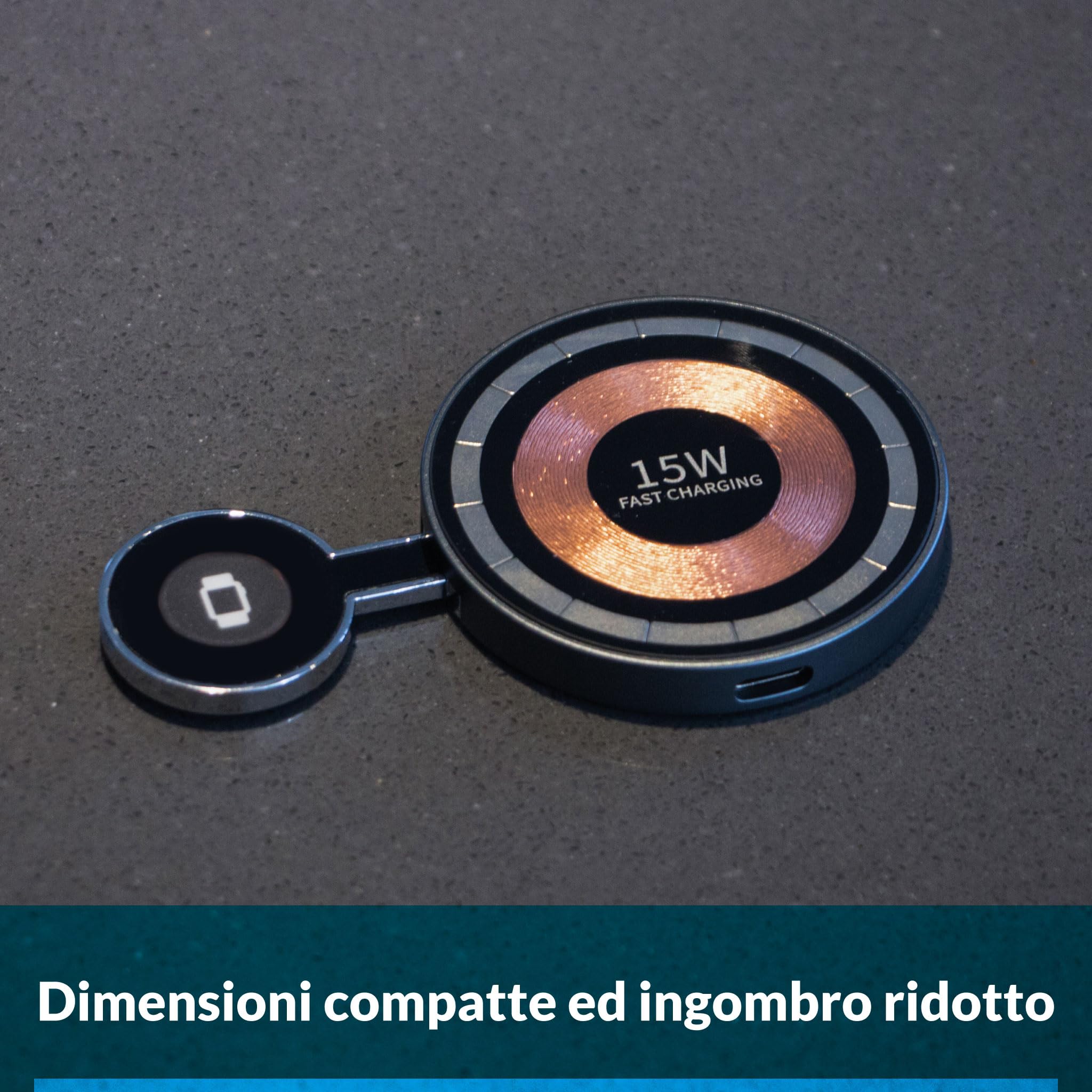 X Caricatore 2 in 1 Pieghevole per Smartphone con Ricarica Qi e Smartwatch iOS – Dock Supporto Ricarica, Fast Charge 15W, Design Compatto da Viaggio, Alluminio e vetro temperato