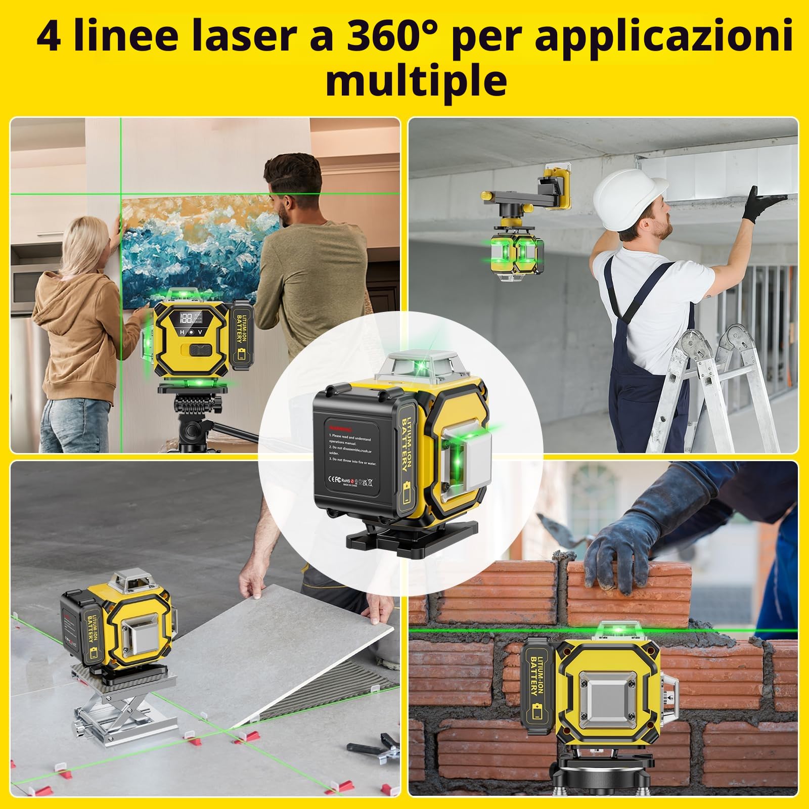 Livella Laser Autolivellante 16 Linee, 4 X 360 °Livello Laser Autolivellante Blu, 2 x Batterie, Autolivellante, Supporto rotante, Telecomando Cabina di rilevamento