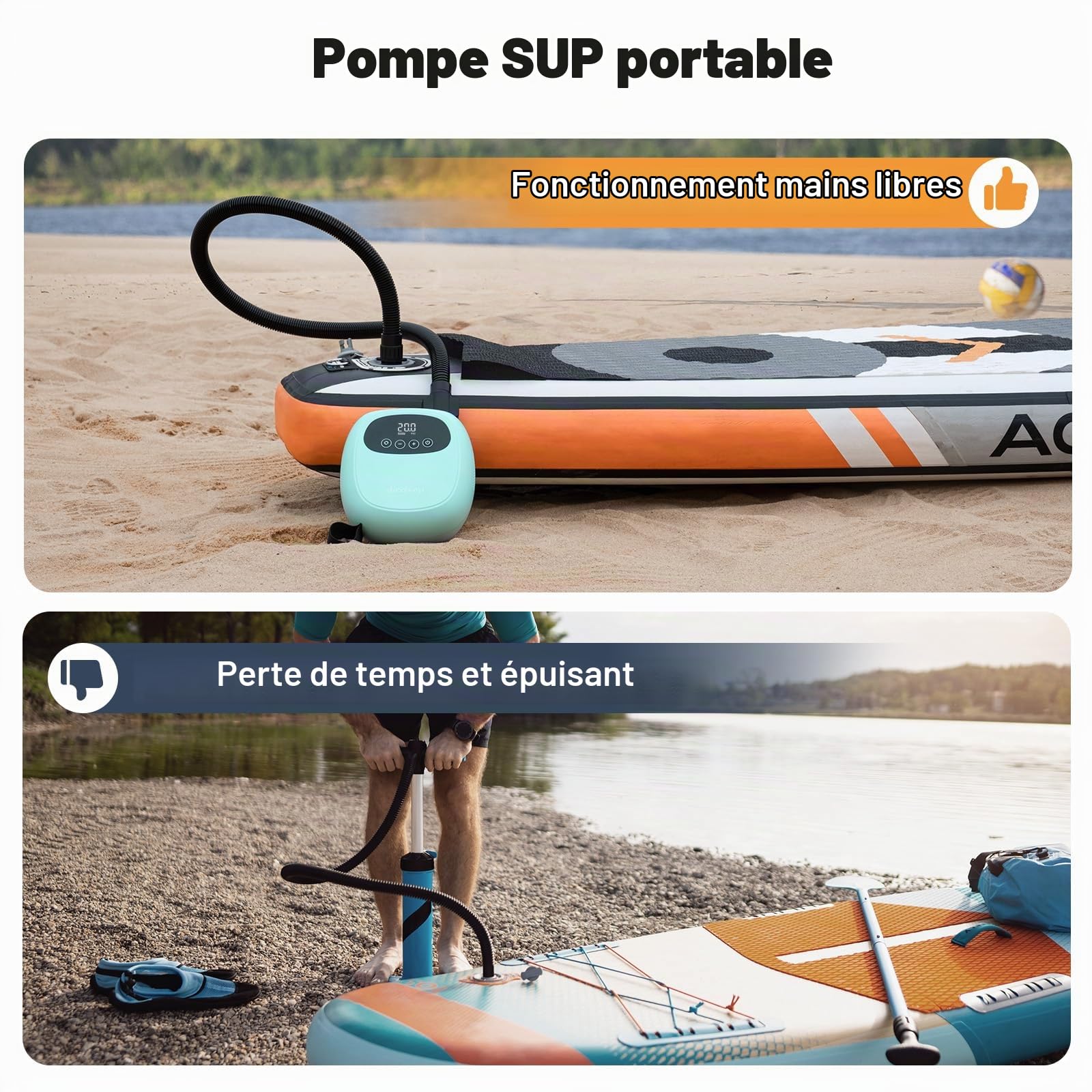 dwndpump Pompe à air Sup 20PSI, Pompe électrique Sup pour gonfler et dégonfler, Pompe Rechargeable pour Planche à pagaie Gonflable, Pompe électrique Portable pour Sup, Kayaks, Ailes à Vent