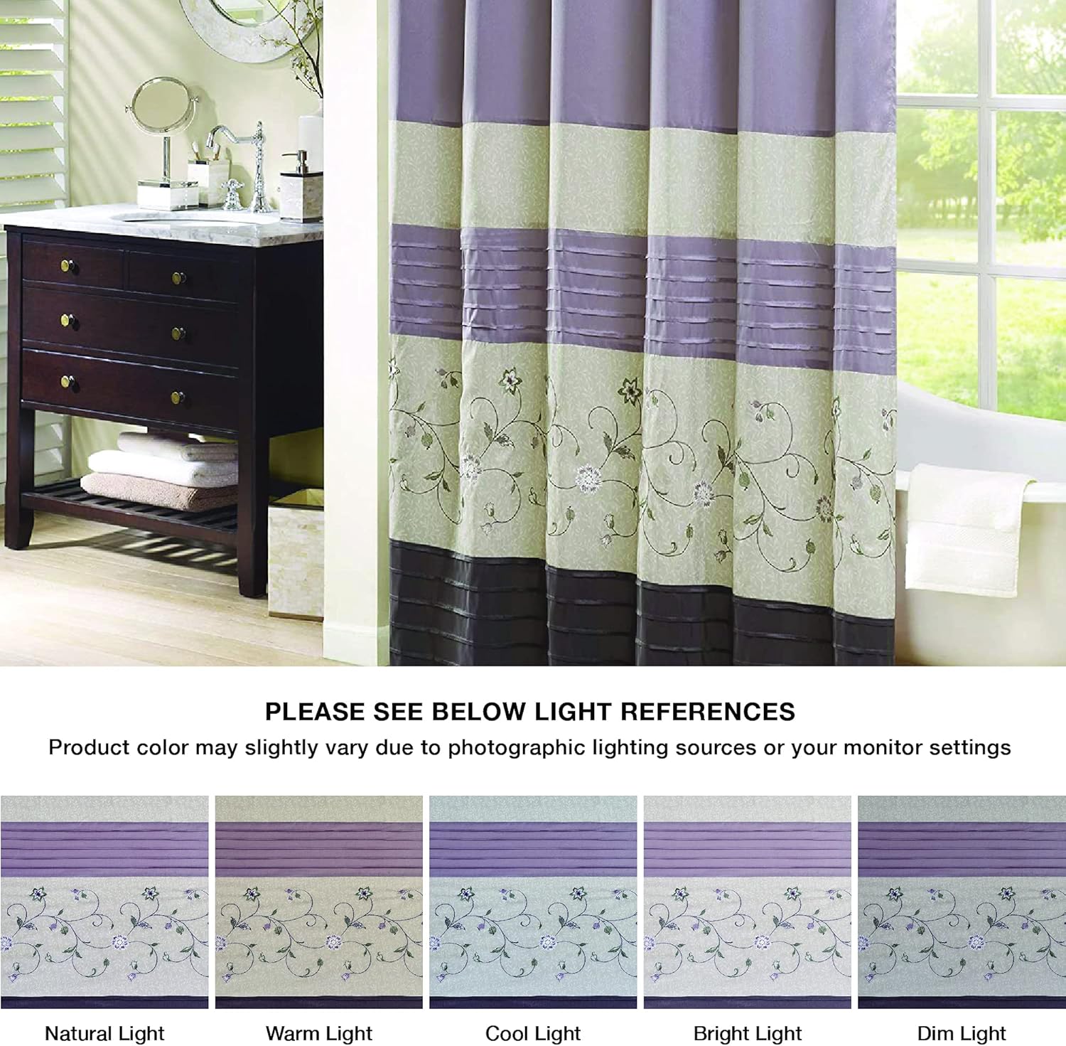 Madison Park Serene Flora Fabric Shower Curtain , Embroidered Transitional Shower Curtains for Bathroom , 72 X 72 , Purple : Home & Kitchen