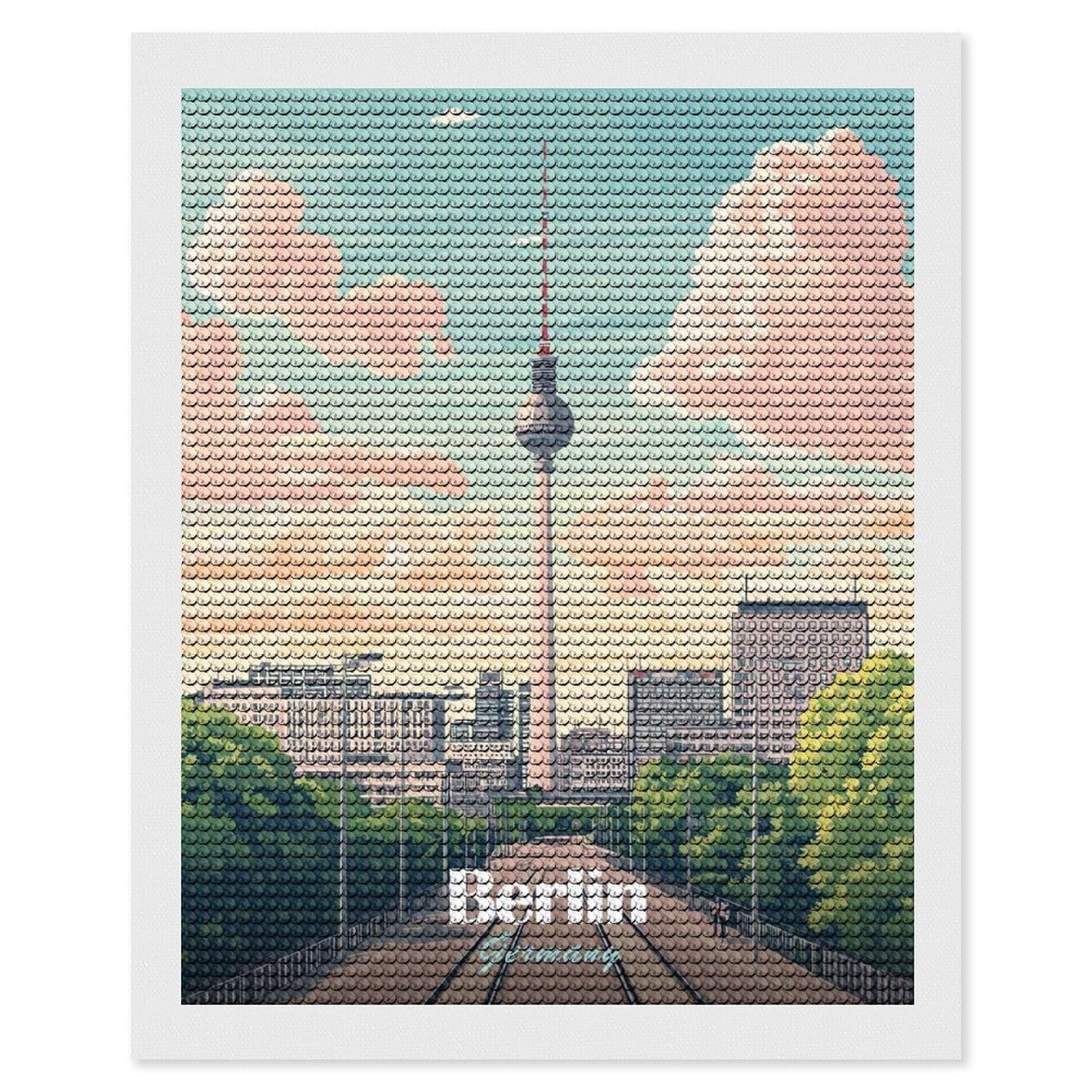Junmoney Berlin, Germany Cityscape Illustration(2) Diamond Painting Canvas Set 16"x20", for Women, Pleasing Wall Art Project, Aesthetic Room Decor, Gift Idea