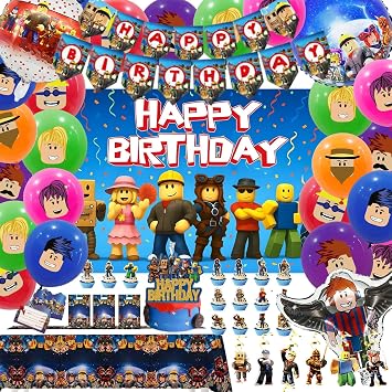 Birthday Decorations Party Supplies Party Decoration with Happy Birthday Banner, Backdrop, Hanging Swirls, Tablecloth, Cupcake Cake Toppers, Balloons,gift bags,invita card, Complete Party Supplies Set