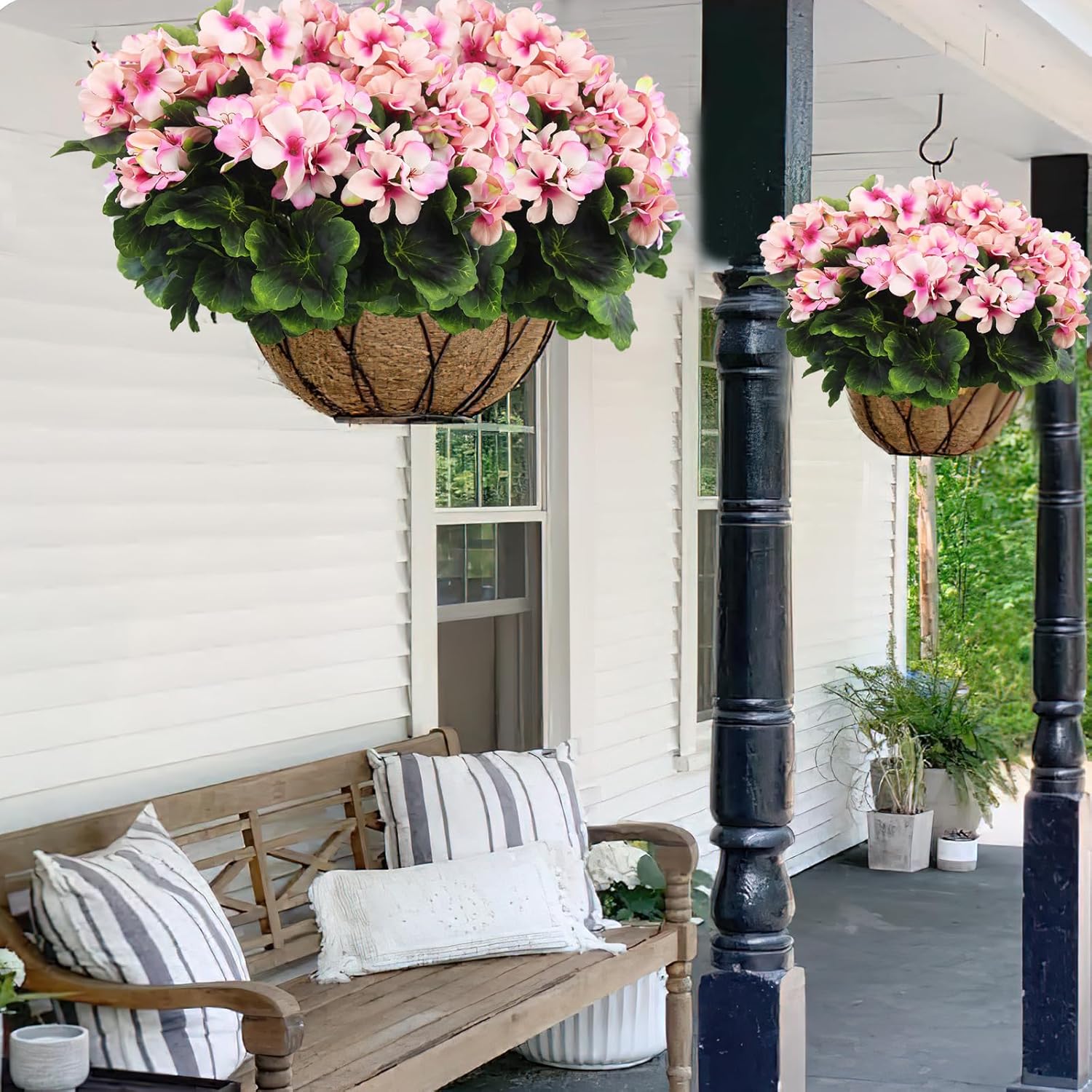 2 Pcs Artificial Geraniums for Outdoor Silk Geranium Flowers Purple Pink Artificial Geranium Bush Faux Flowers Geraniums Branch for Garden Patio Cemetary Vase Table Centerpiece Indoor Decor - Image 7