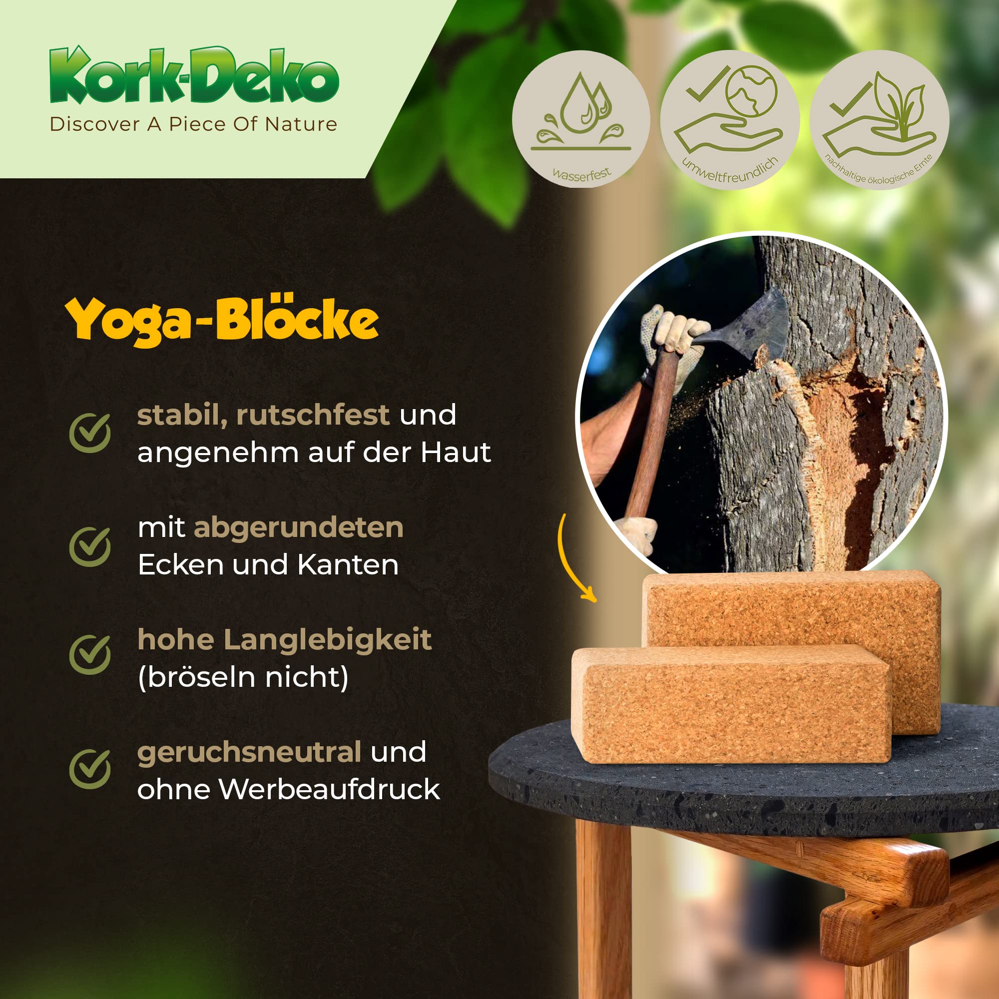 Yoga-Block Kork einzeln oder Set [1er oder 2er-Set] - 100% Naturkork | Hatha Kork Klotz Yoga, ökologisch, made in EU | Fitness, Meditation & Pilates Zubehör Hilfsmittel für Anfänger Rücken-Training und Dehnen, 75 mm 1er oder 2er-Pack