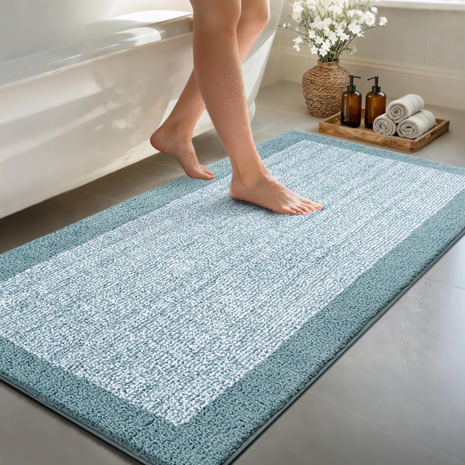 simpWalnut 48x24 Long Bathroom Rugs Washable Non Slip, Dusty Blue Bath Mat for Bathroom Floor Tub, Soft Absorbent Quick Dry Mats for Shower, Bathtub,