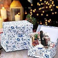 Vista 6 de Briful Blue and White Porcelain Storage Boxes with Lids, Set of 4 – Chinoiserie Nested Card Photo Storage Box Organizer, Decorative Paperboard Box