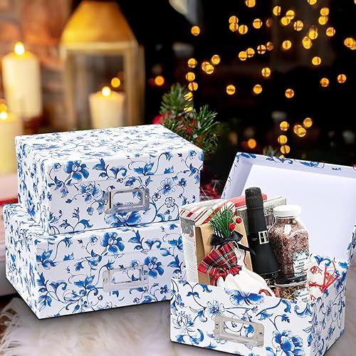 Miniatura 6 de Briful Cajas de almacenamiento de porcelana azul y blanca con tapas, juego de 4  Chinoiserie - Organizador de tarjetas anidadas para almacenamiento