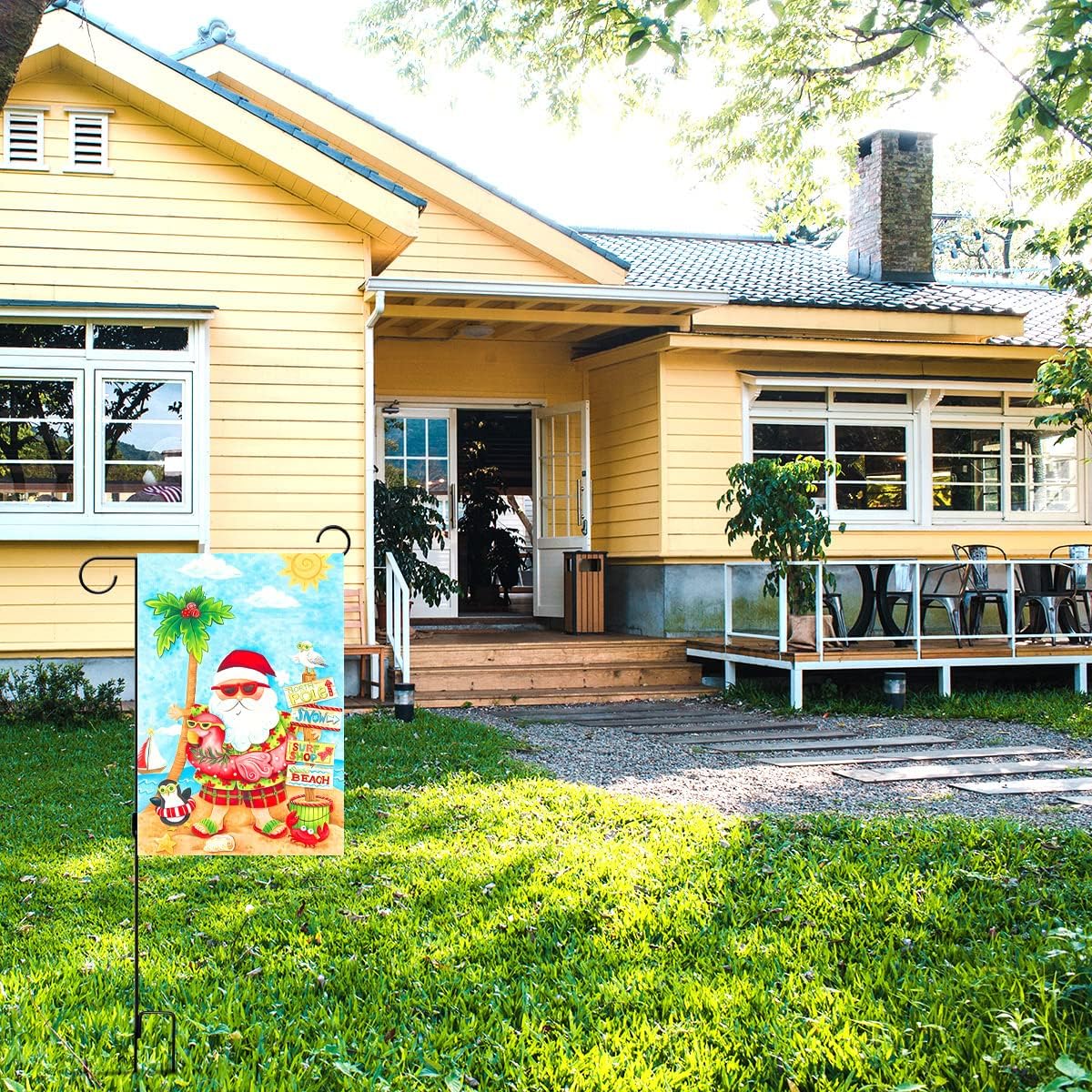 Sunwer Summer Christmas Garden Flag Santa Tropical Beach Hawaiian Pink Themed Party Decoration Outdoor Lawn Yard Patio Decor Supply- 12.5×18'' - Image 2