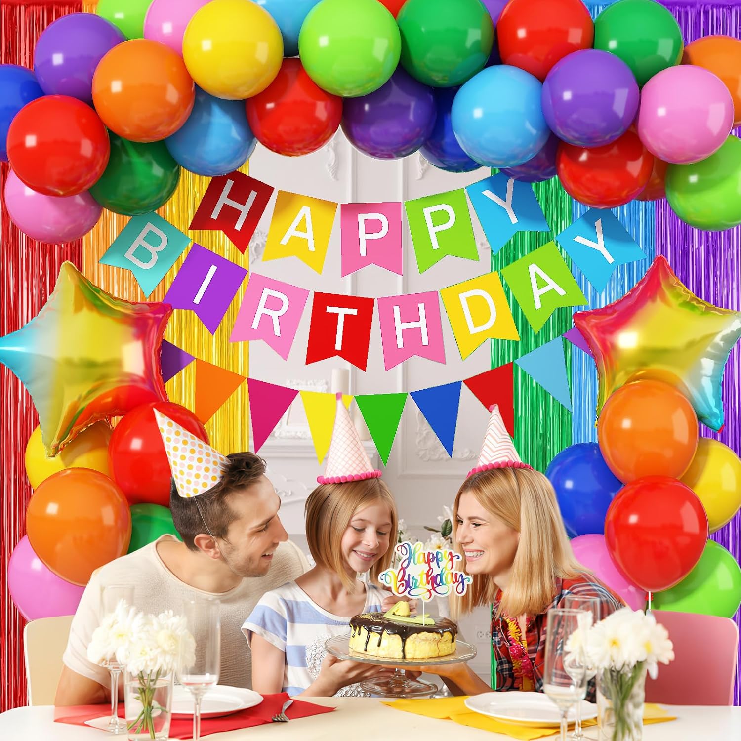 Rainbow Birthday Decorations for Kids, Colorful Party Decor Assorted Color Latex Foil Balloons Fringe Backdrop Happy Birthday Banner Cake Toppers for Boys Girls Carnival Circus Party Supplies - Image 8