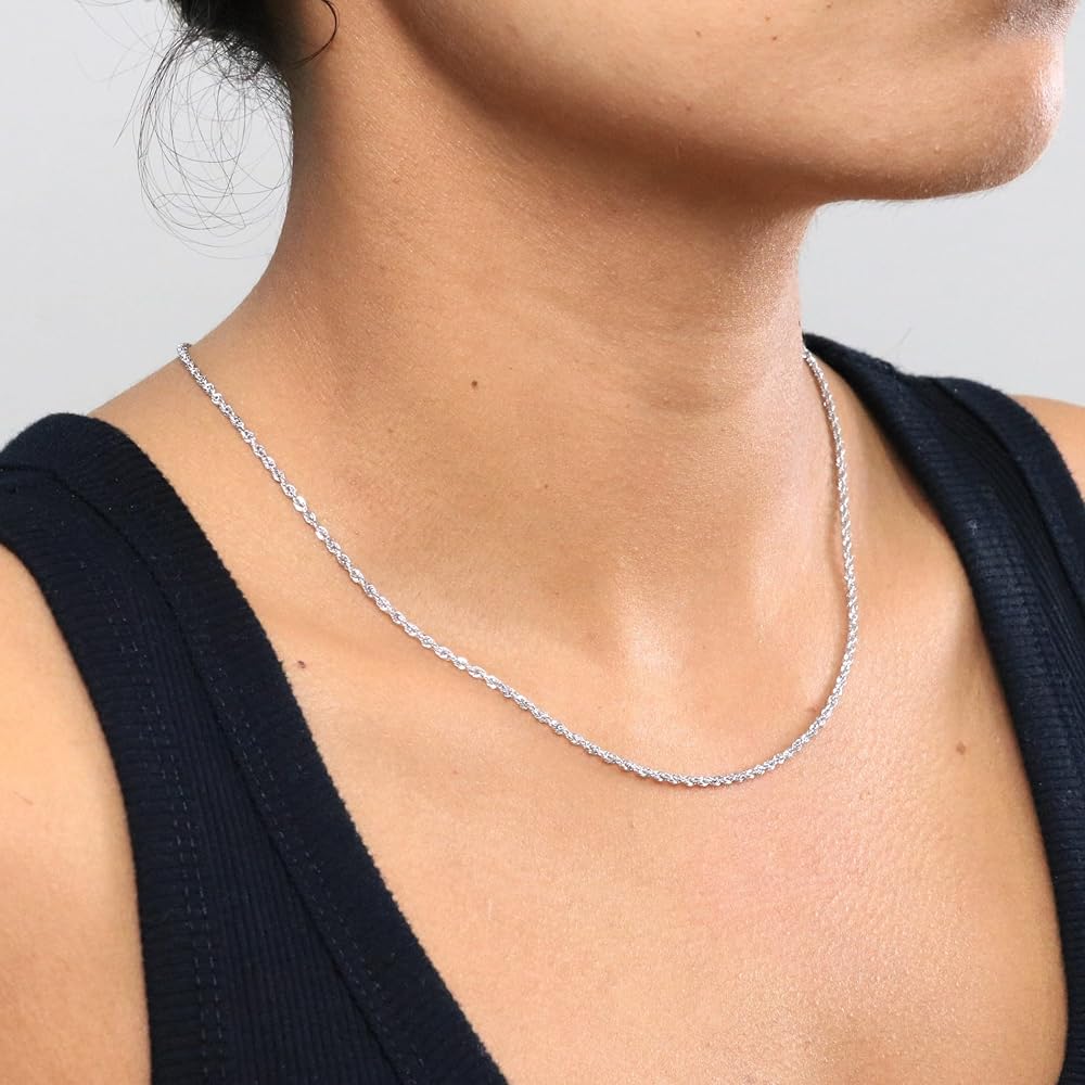 Amazon.com: Nuragold 10K White Gold Solid Rope Diamond Cut Chain