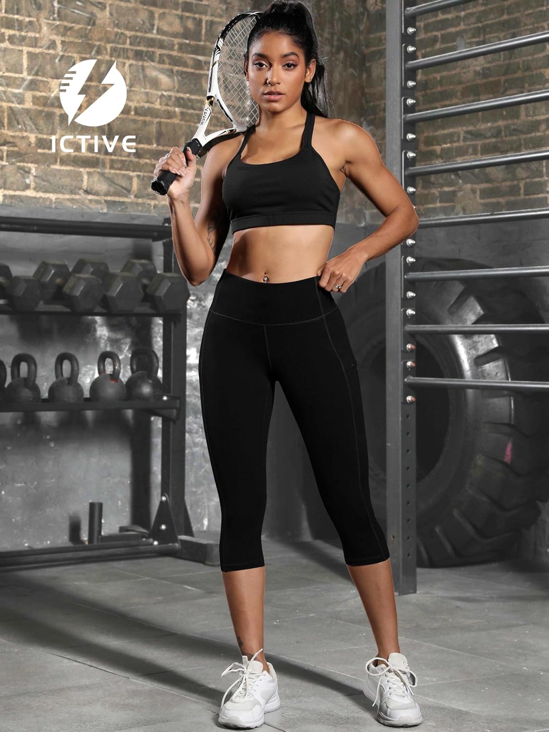 Fihapyli ICTIVE Women's Capris Yoga Pants with Pockets Running Pilates Fitness Running High Waisted Leggings - Image 6