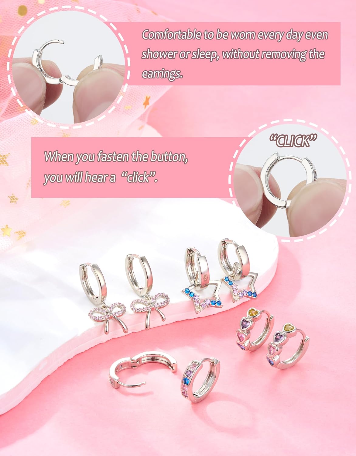 Hypoallergenic Screw Back Earrings for Women Girls Kids Surgical Steel Earrings for Sensitive Ears Cute Heart CZ Flower Butterfly Toddler Girl Earrings Screwback Studs Hoops