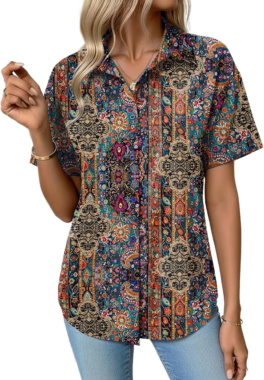 Zeagoo Button Down Shirt for Women Short Sleeve Blouses Dressy Casual Business Work Summer Tops Fashion Vacation Outfits - Image 6