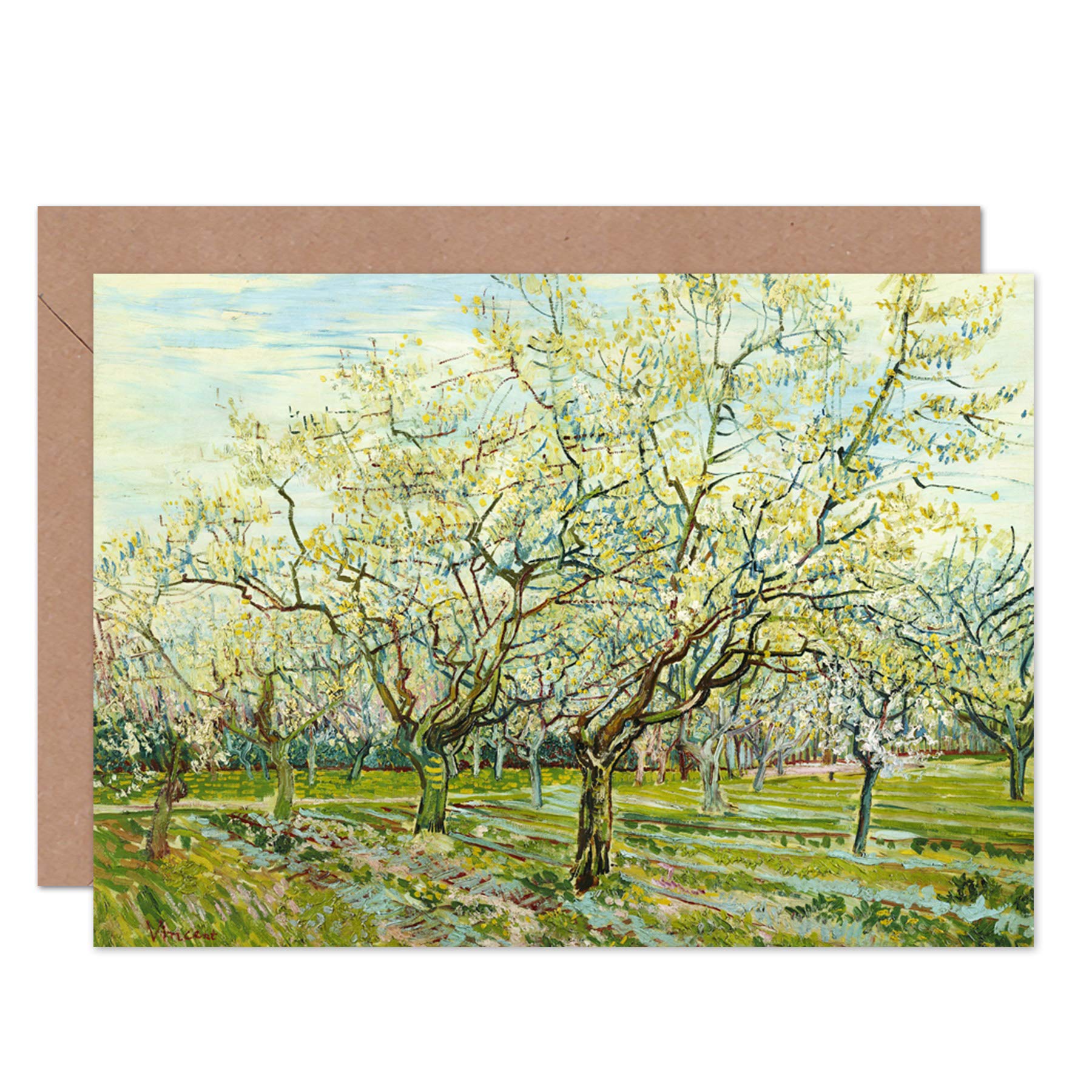 Artery8 Vincent Van Gogh The White Orchard Fine Art Greeting Card Plus Envelope Blank Inside