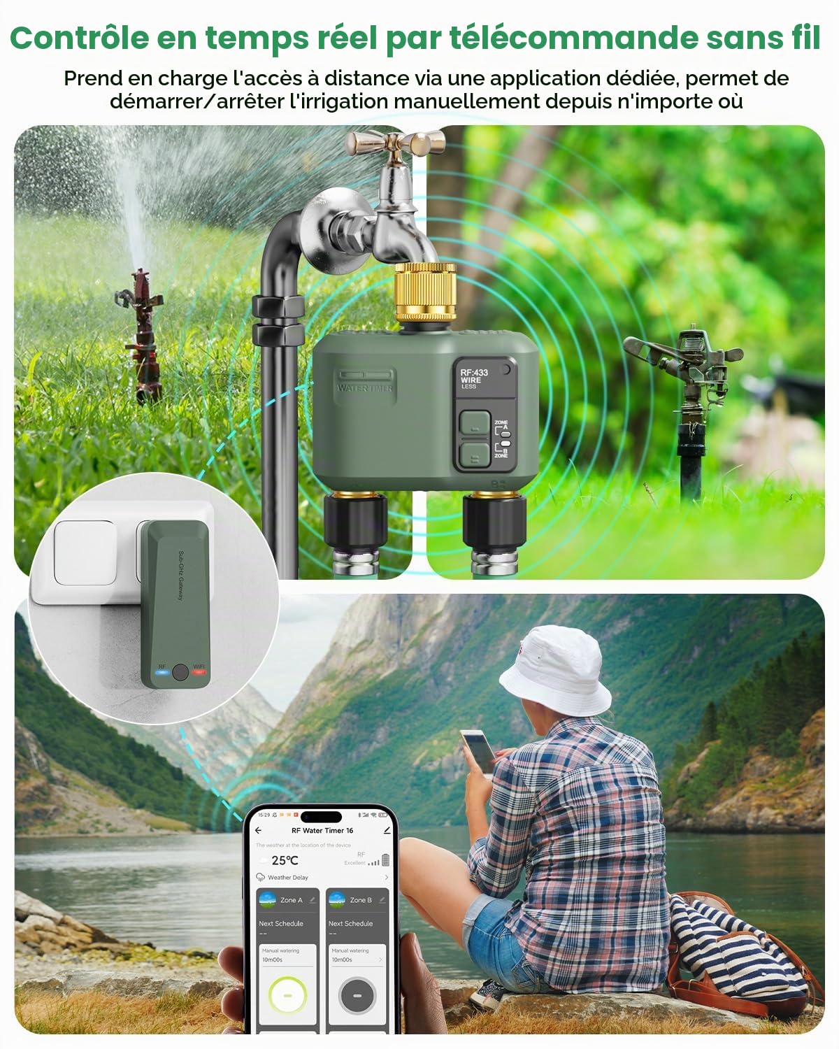 Programmateur Arrosage Automatique WiFi Connecté avec 2 Voies Retard