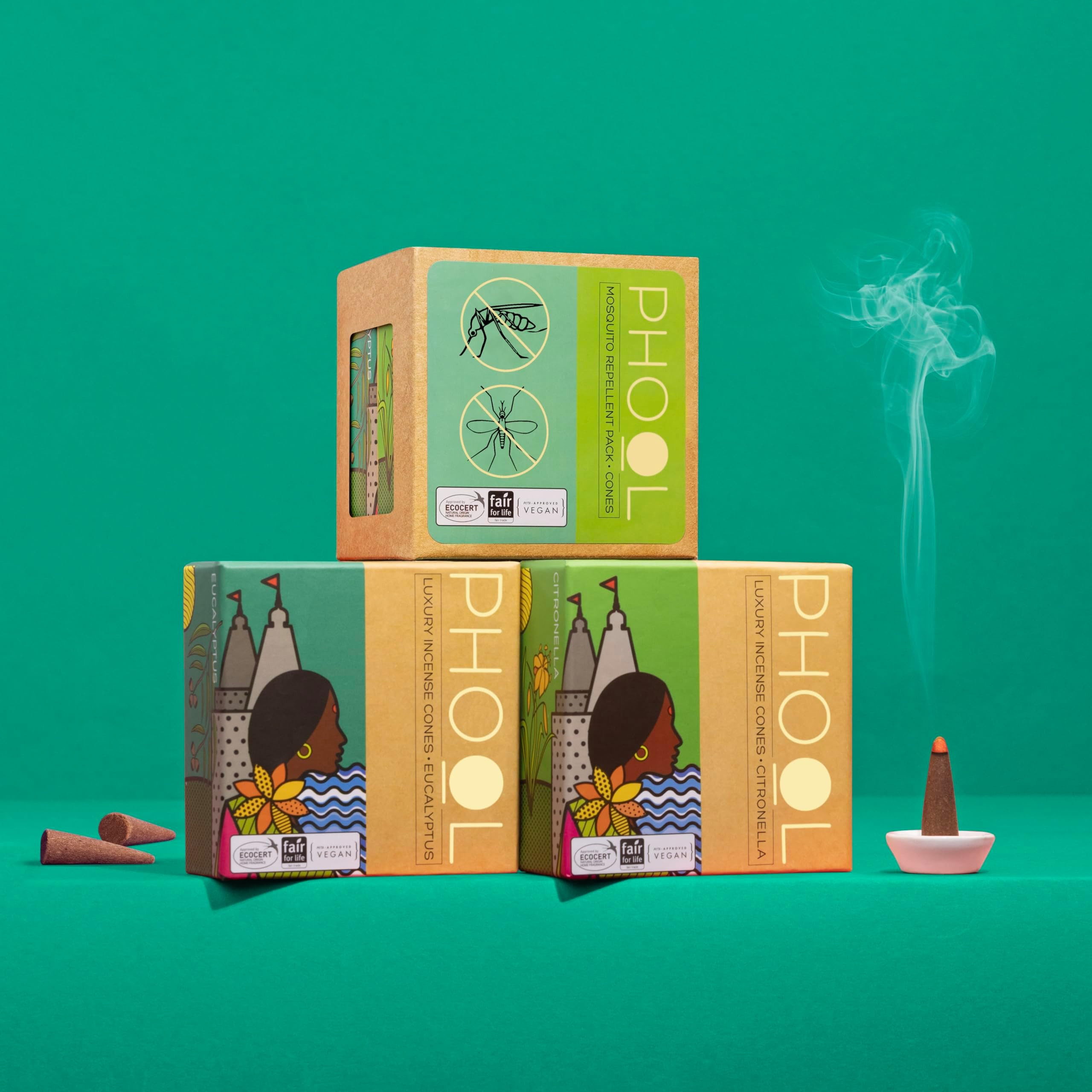 Mosquito Repellent Pack (80 Incense Cones | 2 Fragrances: Citronella & Eucalyptus) (Green)
