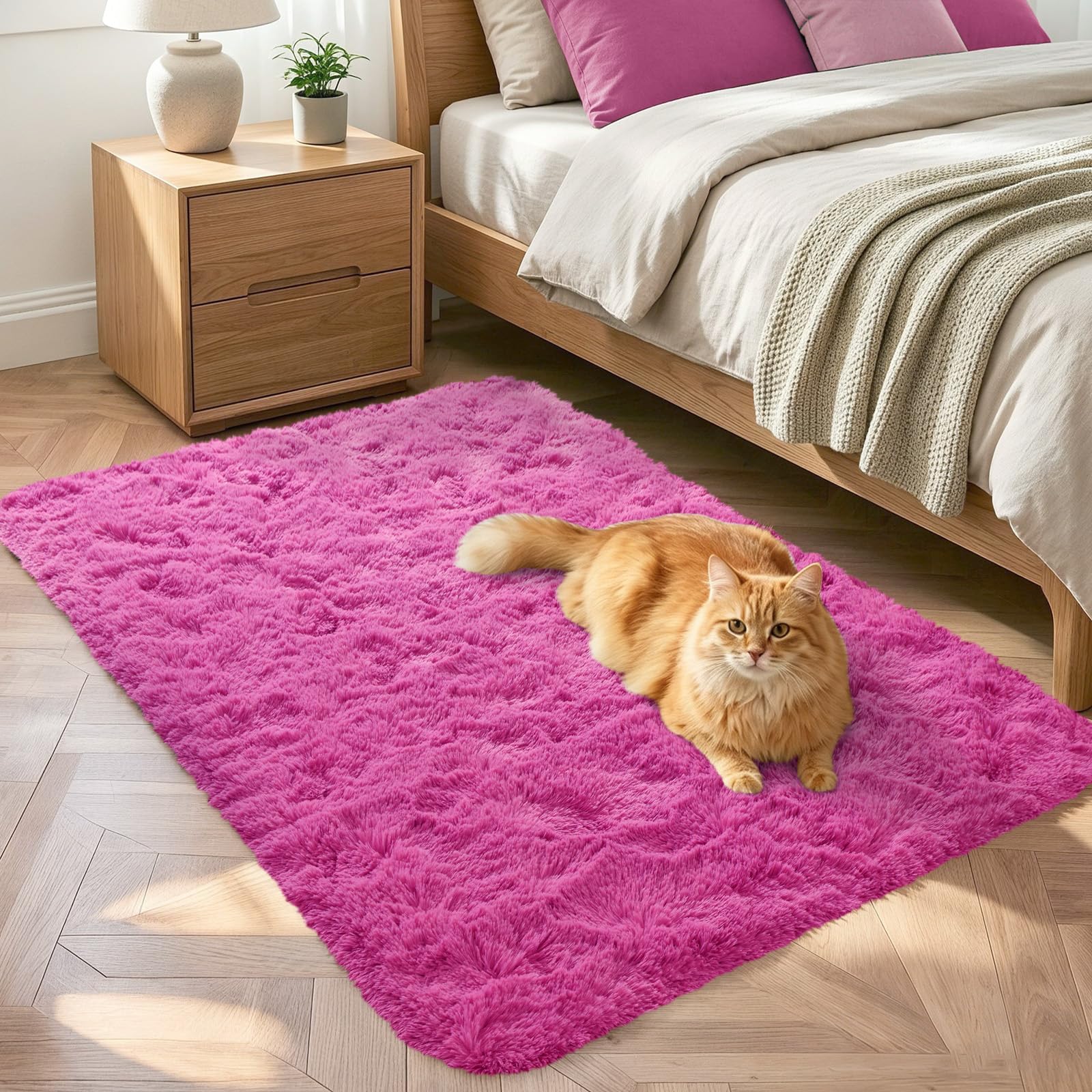 Noah's Fluffy Bedroom Plush Fuzzy Rug for Kids Living Room, Soft Shaggy Nursery Rug, Hot Pink, 2x3 Feet