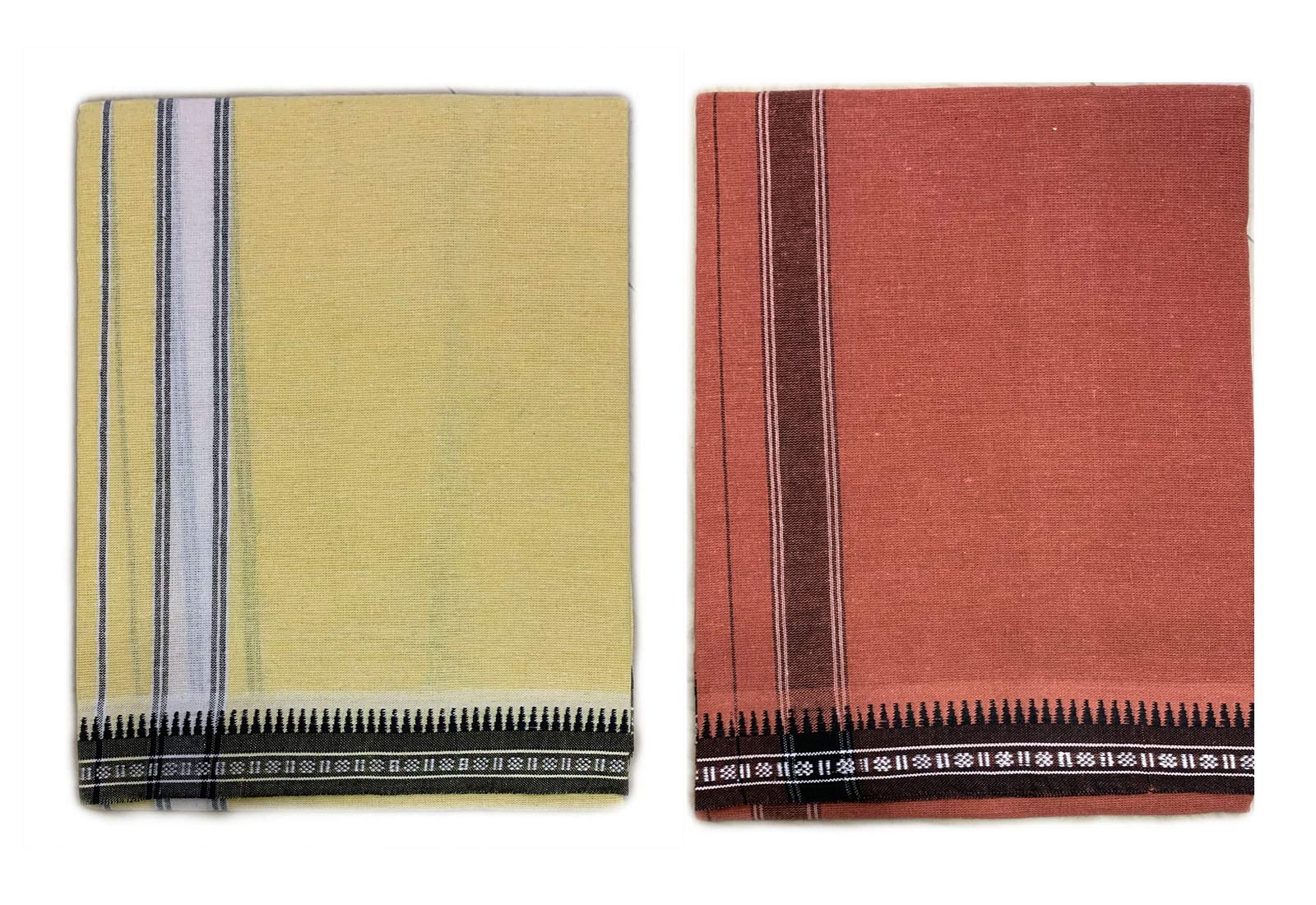 Prakasam Cotton Mens Colour Thalapathi Border Single Dhoti/Size1.28X2.00 Mtrs/Combo Pack Of 2 Dhoties