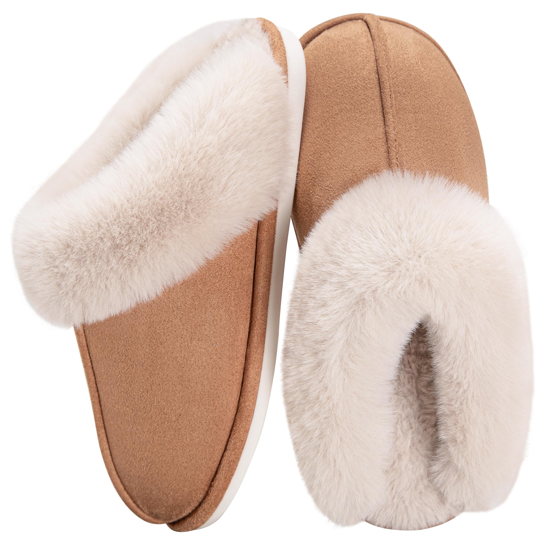 Womens Fuzzy House Slippers Cozy Faux Fur Bedroom Shoes Winter Warm Memory Foam Anti-Skid Slippers for Indoor Outdoor
