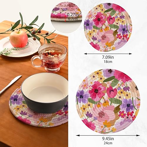 Miniatura 2 de QwThum Salvamanteles para platos calientes, ollas y sartenes, salvamanteles tejidos de algodón, redondo, grande, decoración resistente al calor,