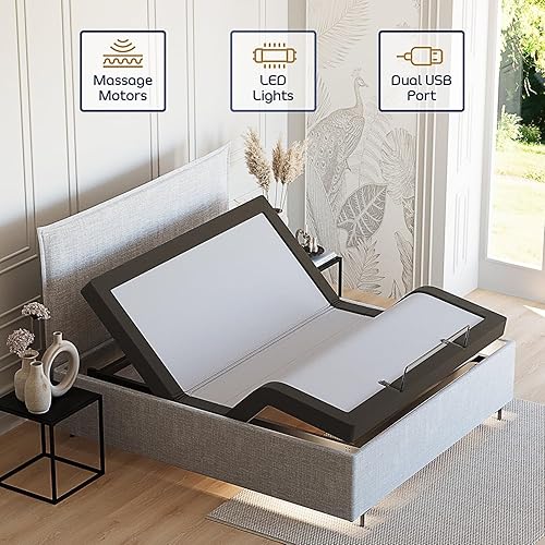 Miniatura 3 de Clara Clark Marco de cama ajustable, marco de cama de masaje ajustable, base de cama ajustable para masaje de cabeza y pies, control remoto