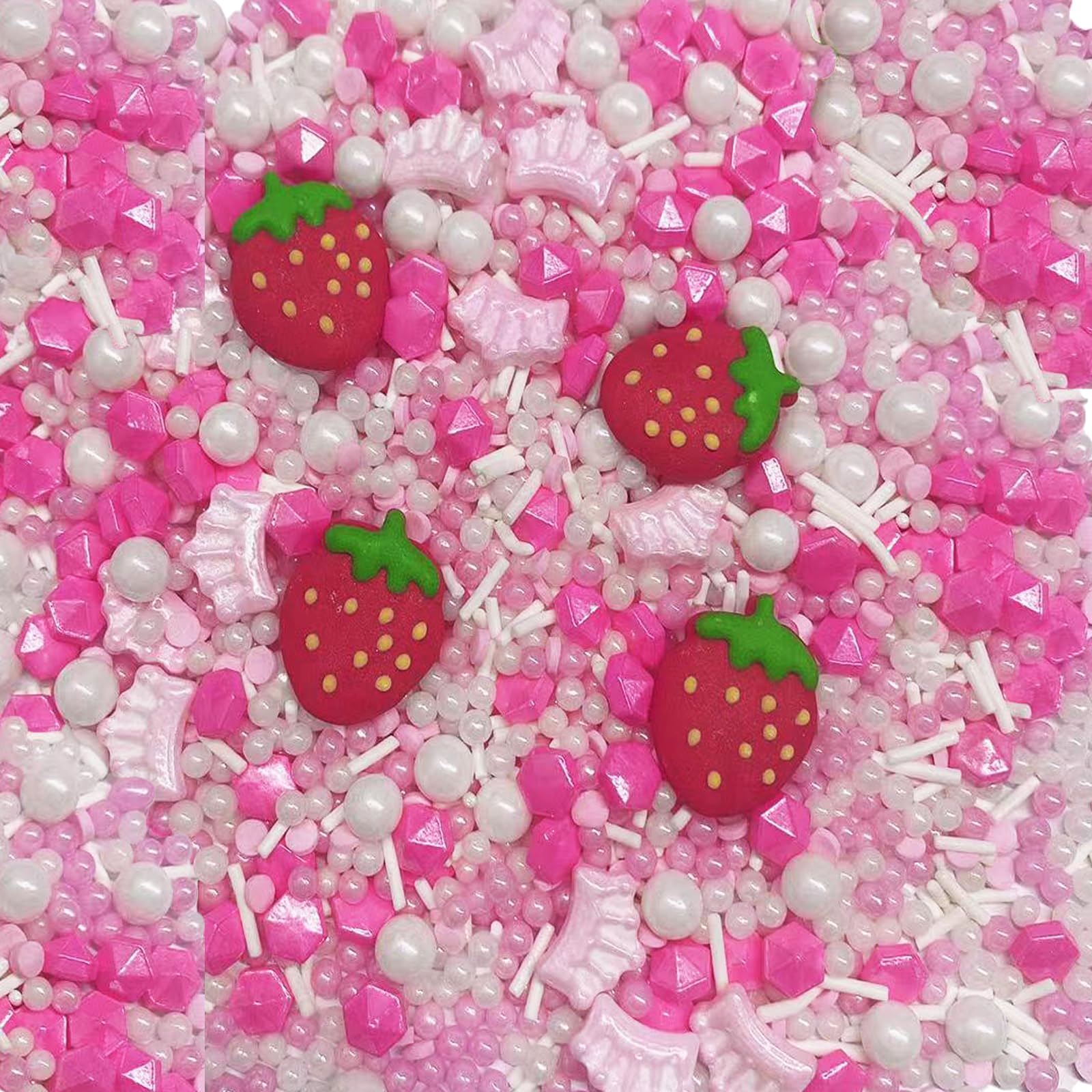 SentovacStrawberry Sprinkles Pink Crown Pearl Mix Size Candy Sprinkles Edible Sugar Princess Cake Decorating Fancy Sprinkles Ice Cream Cookie Cupcake Topper Wedding Birthday Party Supplies