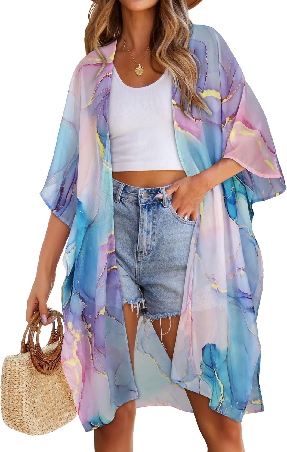 Women's Kimono Swimsuit Coverups Summer Beach Casual Loose Cardigans for Swimwear