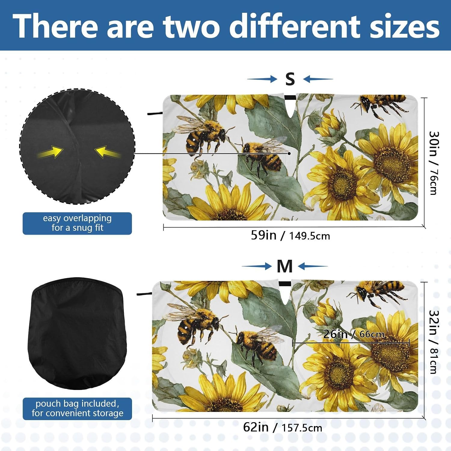 Windshield Sun Shades Bee Sunflowers White Foldable Car Sun Shade for Front Window for Car Sedans SUV Truck Keep Your Vehicle Cool M