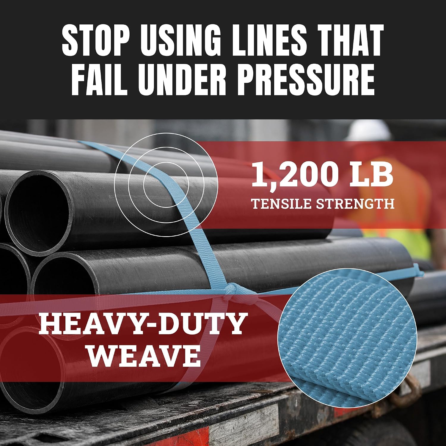 Cajun Tie Downs Pull Line — 1/2 Inch, 1,200 lb, Flat Polyester Pulling Tape, Conduit Wire Pulling, Made in USA, Royal Blue, 3000 ft