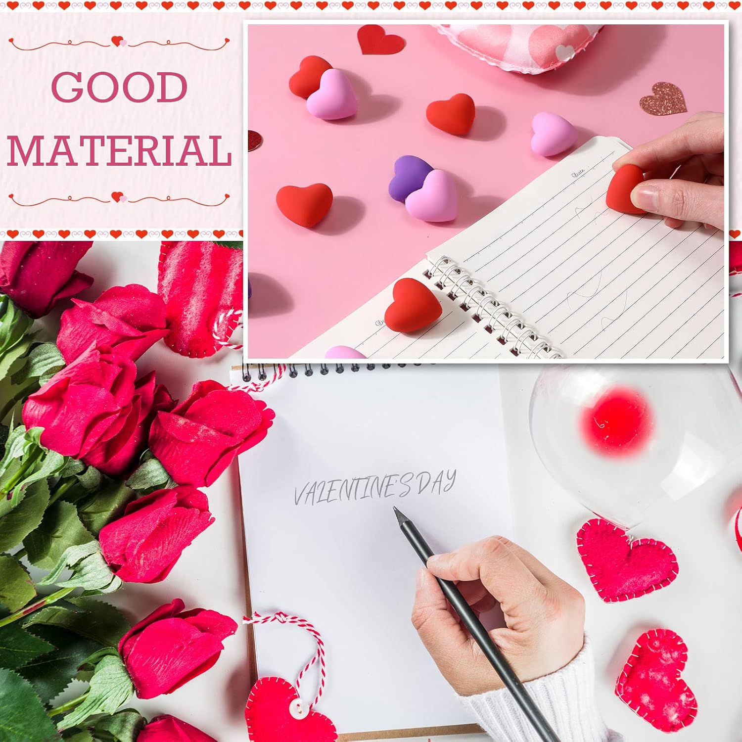 Zubebe 48 Pcs Valentine Red Heart Erasers Mini Heart Shaped Erasers Valentine's Day Party Favors, 1.2 x 1.2 Inch, Red, Pink, Purple