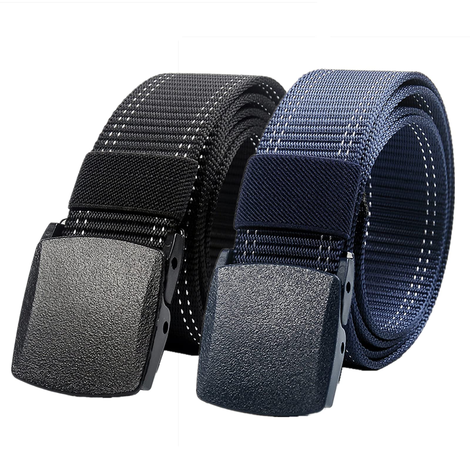 Cinturones de Trabajo para Hombre, Cinturones for Hombres - Cinturón táctico Militar de Nailon Ligero Cinturón de Camuflaje de Lona sin Metal de liberación rápida(Black and Blue,130)