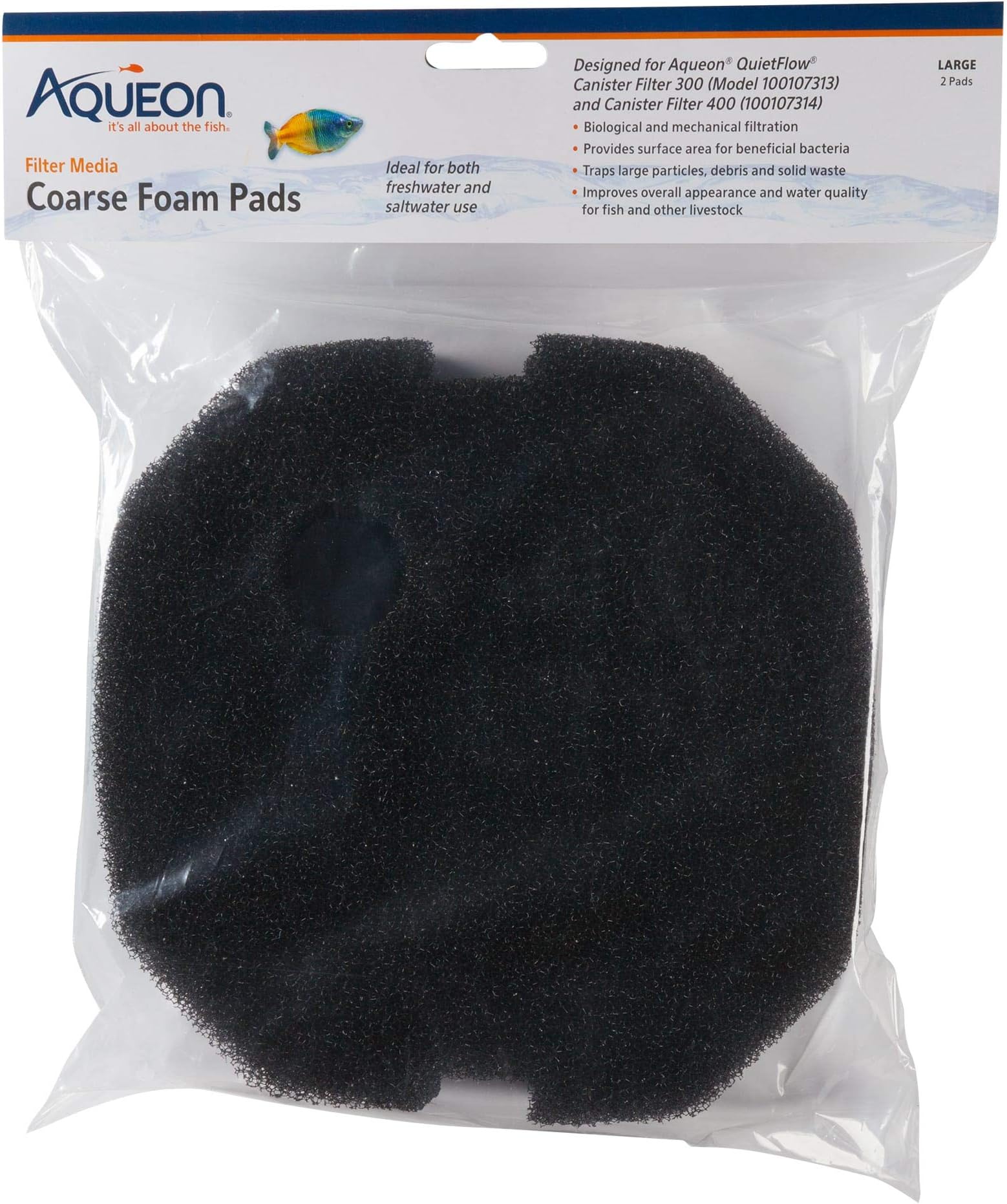 Aqueon QuietFlow Coarse Foam Pad, Medium/Large, Pack of 2
