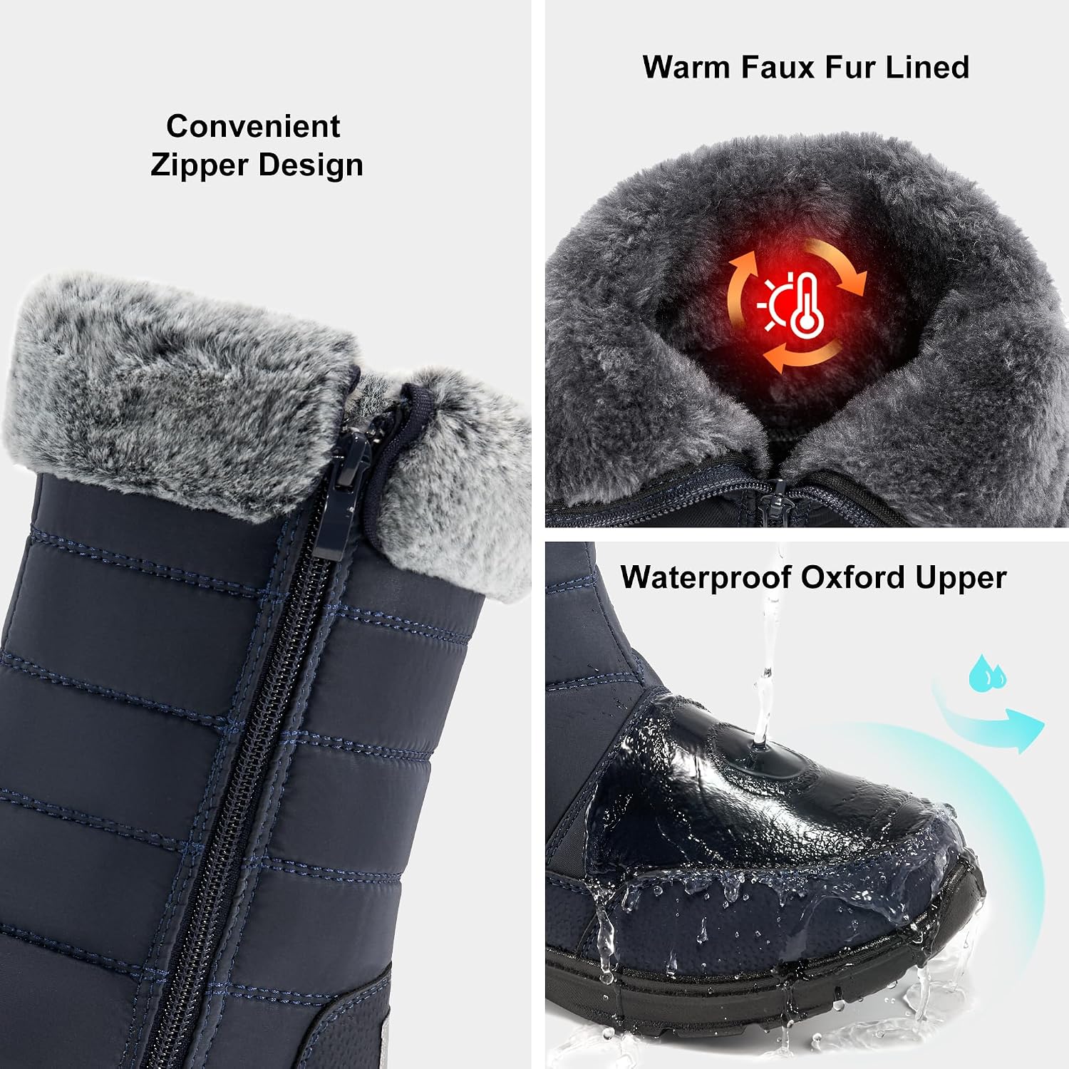 Snow Boots for Women Mid Calf 2026: Winter Warm Fur Lined Shoes Comfortable Waterproof with Zipper for Outdoor Walking