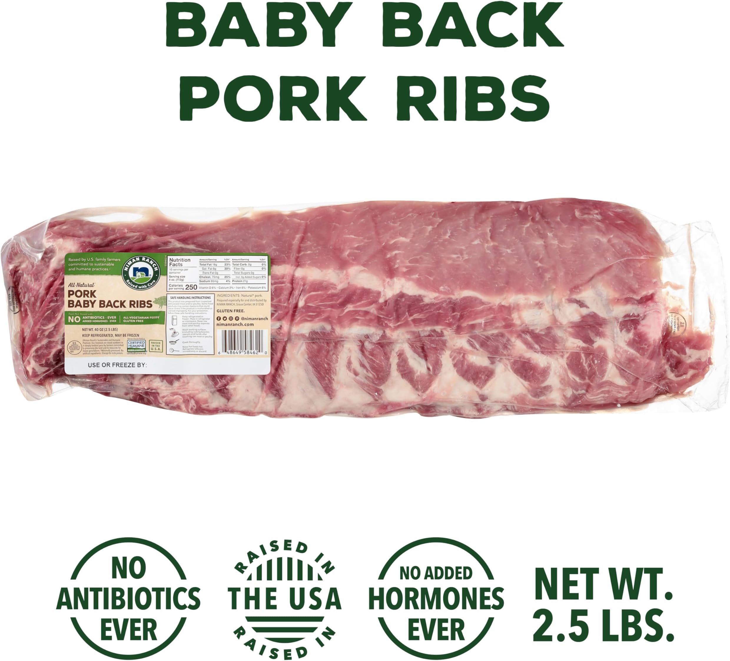 Niman Ranch, Pork Baby Full Slab Back Ribs, 2.5 lb