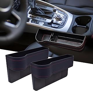 Stylish PU Leather Car Seat Gap Organizer for Front Seats, Console & Cup Holder, Effectively Storage Interior Essentials on Passenger Side of Your Vehicle (2 Holders)