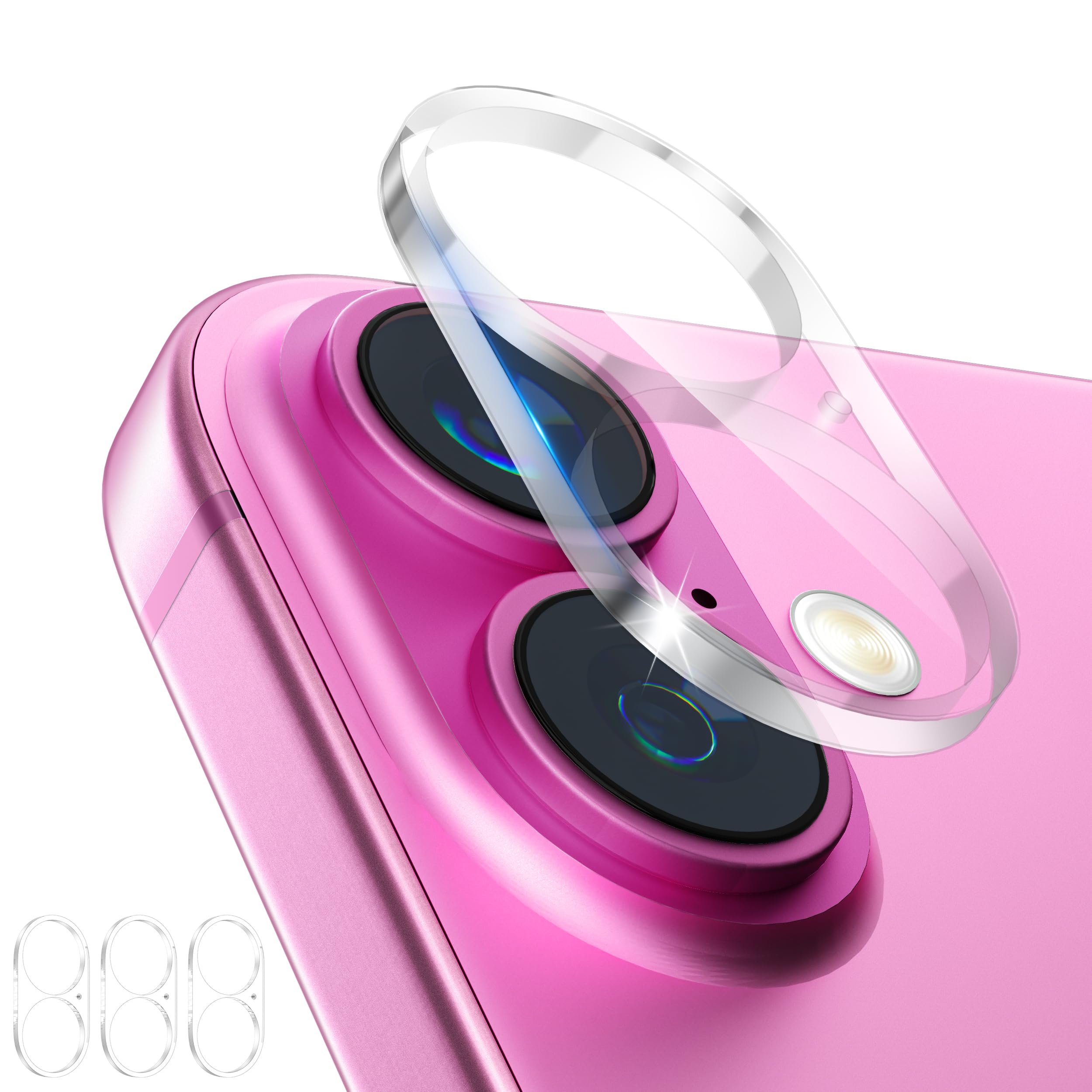 imluckies [3 Pack Camera Lens Protector for iPhone 16/16 Plus & iPhone 17, Tempered Glass, 9H Hardness, Anti-Scratch, HD Clear, Case Friendly, Easy to Install, Not Affect Night Shots