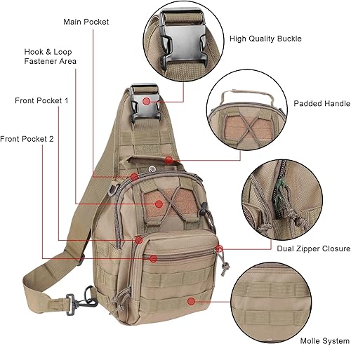 Miniatura 2 de Qcute - Mochila táctica militar con sistema Molle, bandolera impermeable para uso diario al aire libre