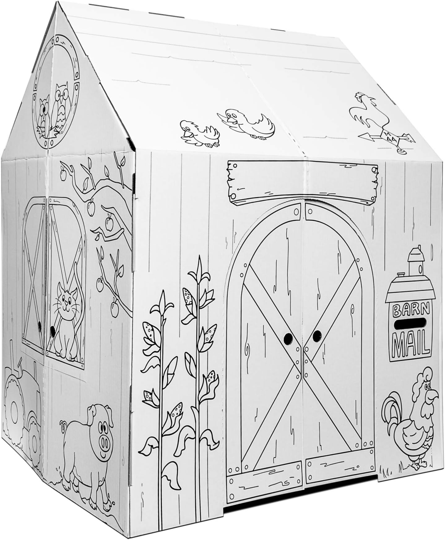 Easy Playhouse Barn - Kids Art & Craft for Indoor & Outdoor Fun, Color Favorite Farm Animals – Decorate & Personalize The Cardboard Fort, 32" X 26. 5" X 40. 5" - Made in USA, Age 3+ [Amazon Exclusive]