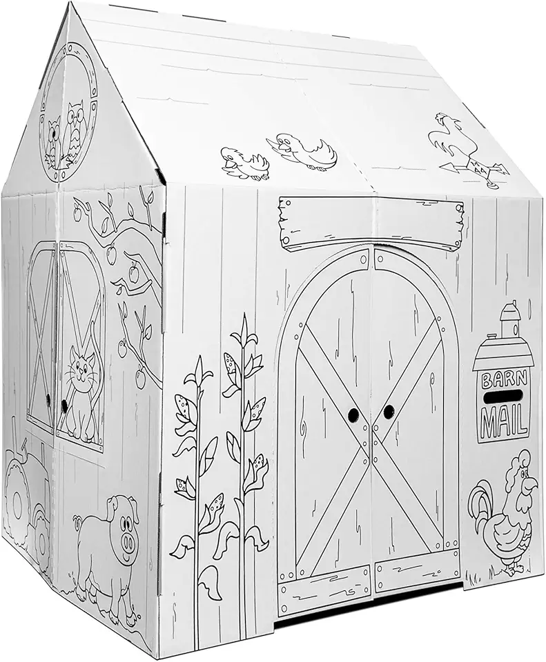 Easy Playhouse Barn - Kids Art &amp; Craft for Indoor &amp; Outdoor Fun, Color Favorite Farm Animals – Decorate &amp; Personalize The Cardboard Fort, 32 by 26. 5 by 40. 5 inches - Made in USA, Age 3 a