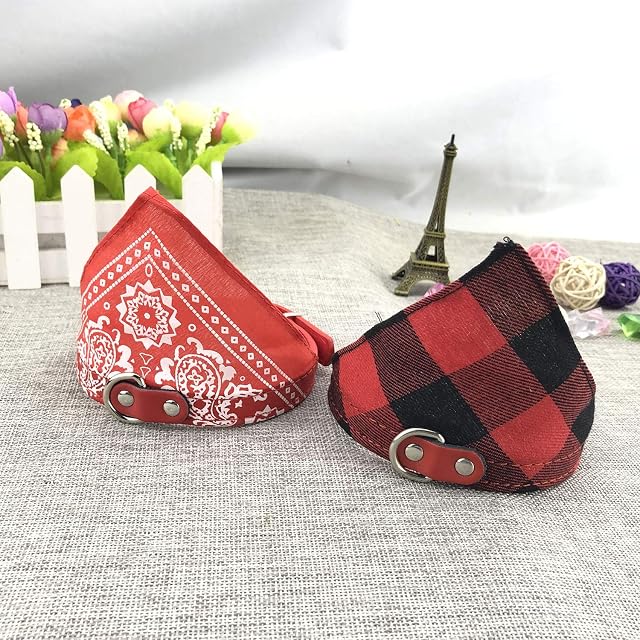 Foto 2 de 6 de Newtensina 2pcs Pañuelo de perro a cuadros lindo cachorro pañuelo ajustable cachorro collar bufanda…